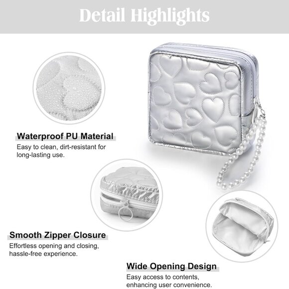 Mini Makeup Bag with Detachable Faux Pearl Chain: Cute & Compact Cosmetic Pouch - Picture 4 of 6